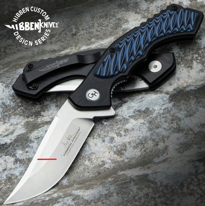 Gil Hibben Blue Whirlwind Flipper Folding Knife, G10/6061 Aluminum Handle, GH5125