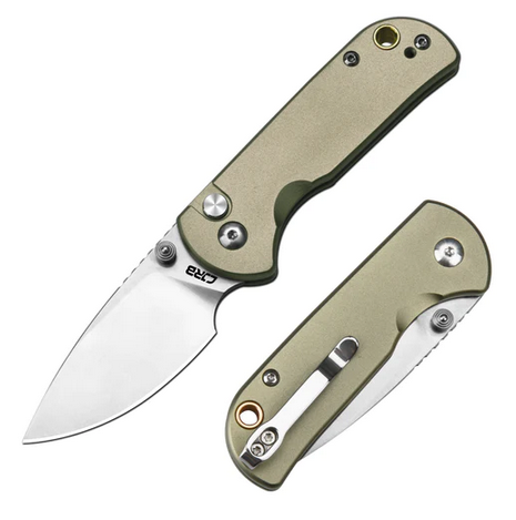 CJRB Mica Button Lock Folding Knife, AR-RPM9, Aluminum Green, J1934-GN