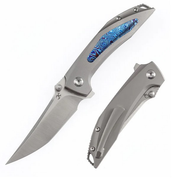 Kansept Baku Flipper Folding Knife, CPM-S35VN Steel, Titanium w/Timascus Inlay, K1056A8