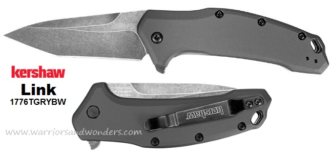 Kershaw Link Flipper Folding Knife, Assisted Opening, 420 Tanto, Aluminum Grey, K1776TGRYBW
