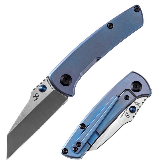 Kansept Little Main Street Framelock Folding Knife, CPM-S35VN, Blue Titanium, K2015A3