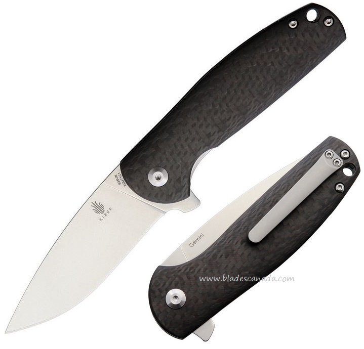 Kizer Gemini Flipper Folding Knife, S35VN Steel, Carbon Fiber, 3471C1