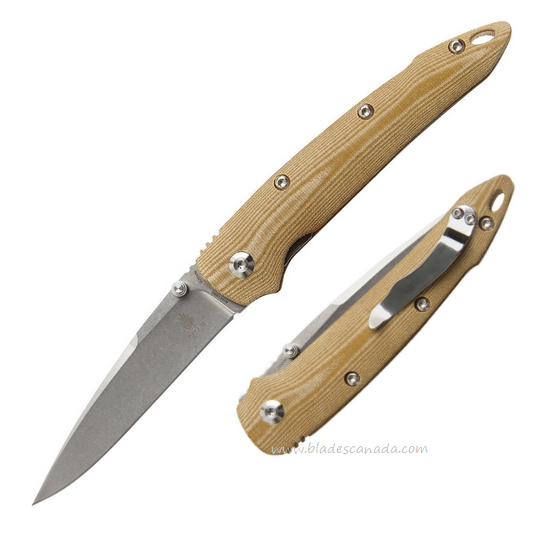 Kizer 4419A5 Folding Knife, S35VN Stonewash, Micarta Brown