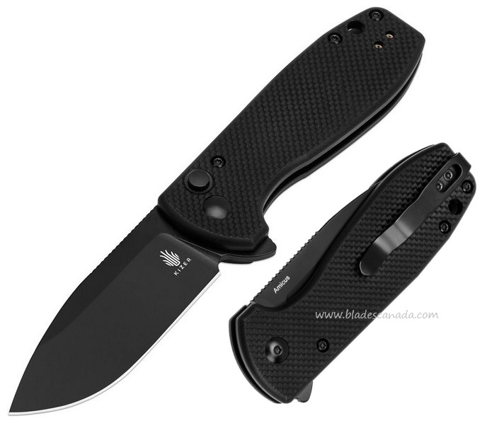 Kizer Amicus Button Lock Flipper Folding Knife, G10, KIL3002A1
