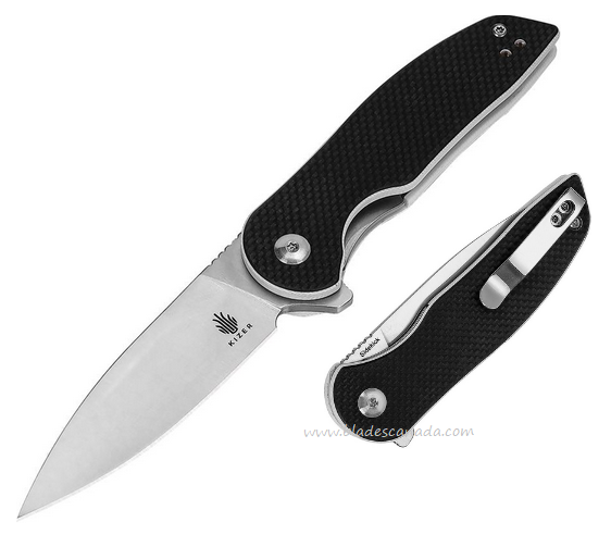 Kizer Sidekick Flipper Folding Knife, Satin Blade, G10 Black, KIL3006A1