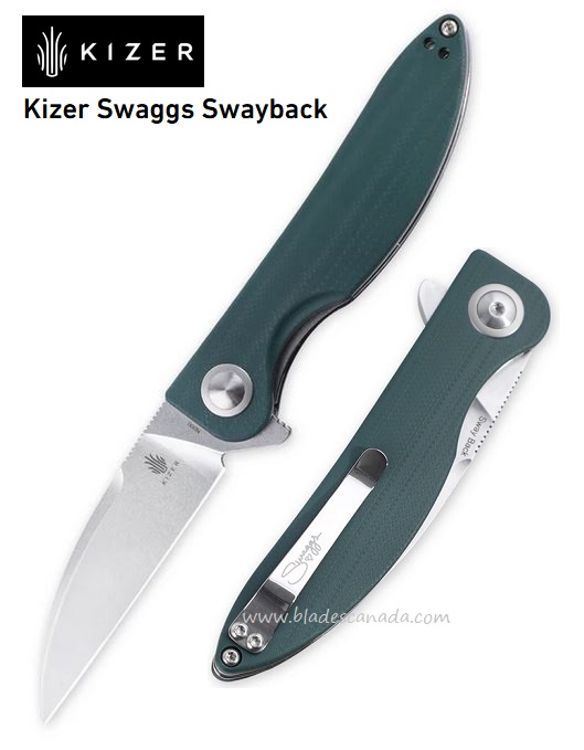 Kizer Swaggs Swayback Flipper Folding Knife, N690, G10 Green, V3566N5