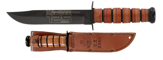 Ka-Bar U.S. Army 125th Anniversary Fixed Blade Knife, 1095 Cro-Van, Leather Handle, 9225