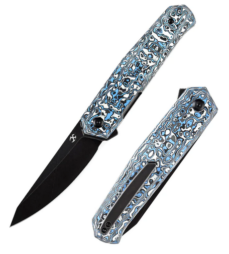Kansept Integra Flipper Folding Knife, CPM S35VN Black, Carbon Fiber White/Blue, K1042B2