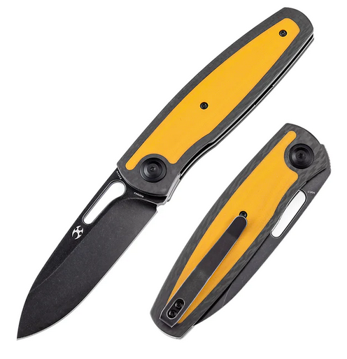 Kansept Mato Folding Knife, CPM S35VN Black SW, Carbon Fiber Twill/G10 Yellow, K1050A3