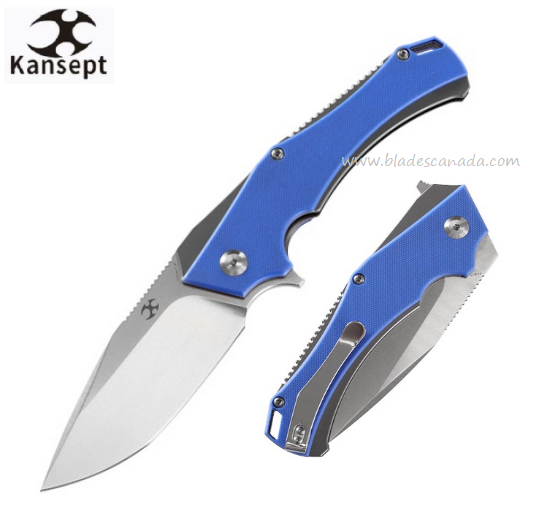 Kansept Hellx Flipper Folding Knife, D2 Steel, Stainless Grey/G10 Blue, T1008A3