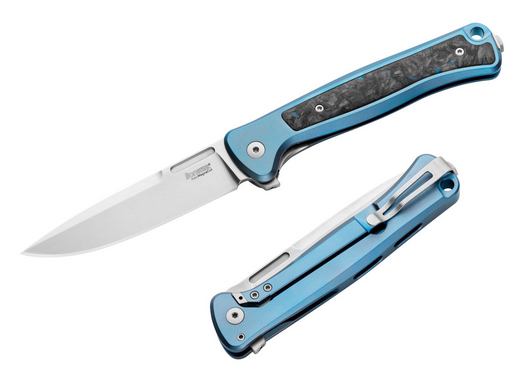 Lion Steel Skinny SK01 BL Flipper Framelock Knife, CPM MagnaCut, Titanium Blue/Carbon Fiber