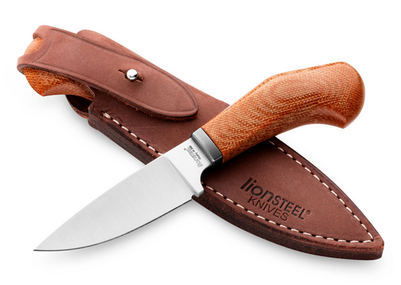 Lion Steel Willy Fixed Blade Knife, M390 Satin, Micarta Natural, Leather Sheath, WL1 CVN