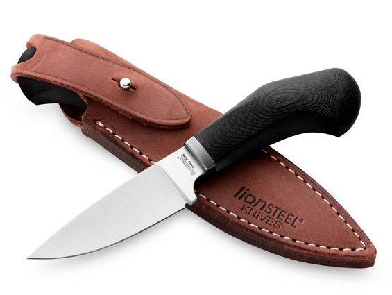 Lion Steel Willy Fixed Blade Knife, M390 Satin, G10 Black, Leather Sheath, WL1 GBK