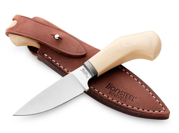 Lion Steel Willy Fixed Blade Knife, M390 Satin, Micarta White, Leather Sheath, WL1 MW