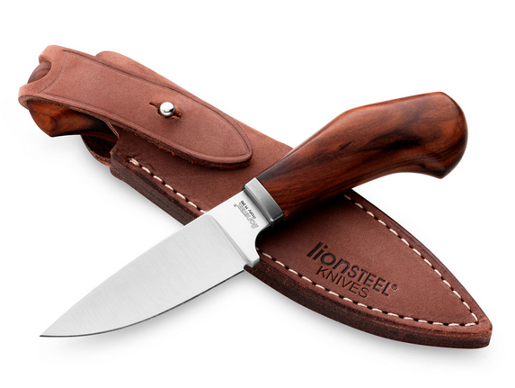 Lion Steel Willy Fixed Blade Knife, M390 Satin, Santos Wood, Leather Sheath, WL1 ST