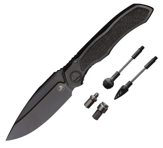 Microtech Anax Framelock Folding Knife, M390 Steel Black, Titanium Black/CF, MCT190C1DLC