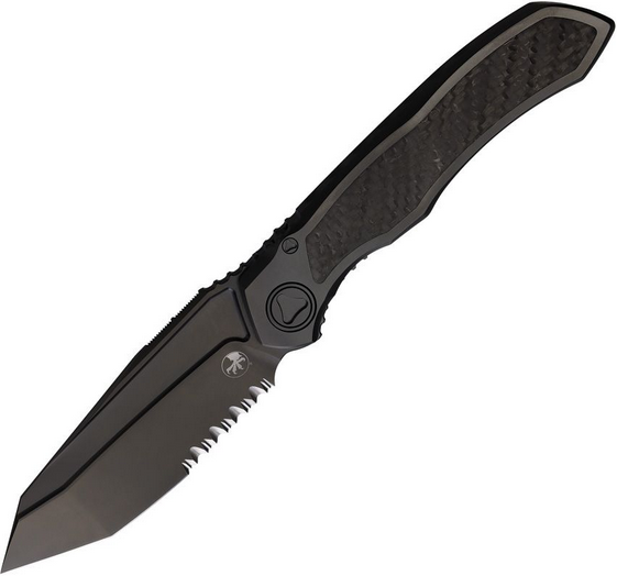 Microtech Anax Framelock Folding Knife, M390 Black Partially Serrated, Carbon Fiber/Titanium, 191C2DLC