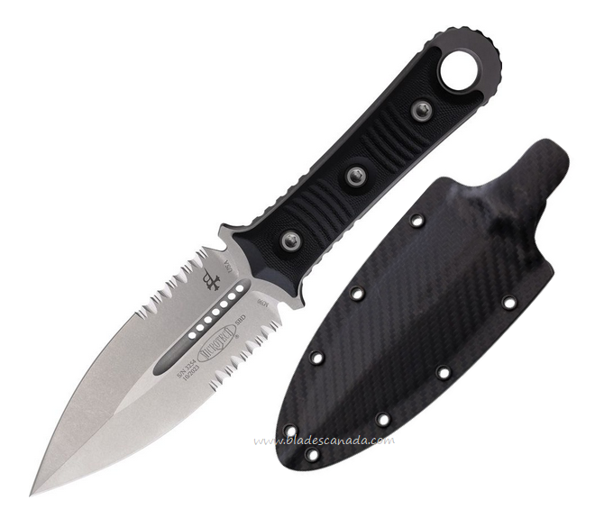 Microtech SBD Fixed Blade Dagger Knife, Premium Steel SW, G10 Black, Carbon Fiber Sheath, 20111