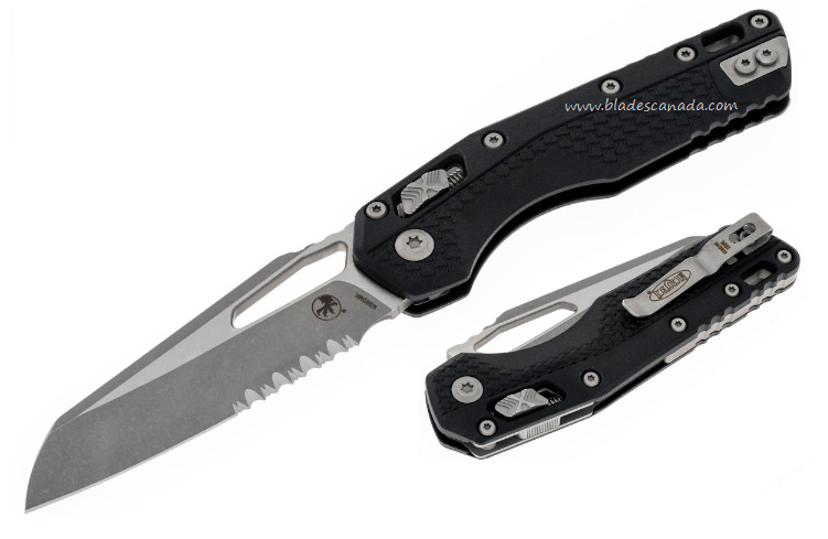 Microtech MSI Ram-Lok Folding Knife, M390MK Partially Serrated Apocalyptic, Polymer Black Handle, 210T-11APPMBK