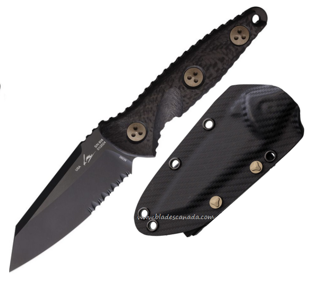 Microtech Socom Alpha Mini Warcom Fixed Blade Knife, Premium Steel Black, Carbon Fiber, Kydex Sheath, 93M2DLCCFS