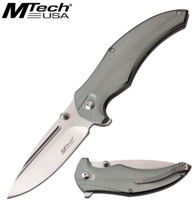 Mtech 1035GY Flipper Folding Knife, Aluminum Gray