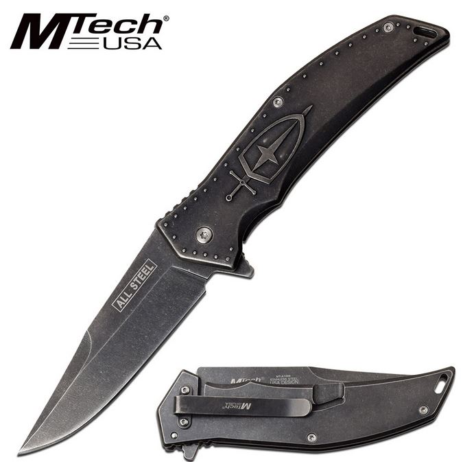 Mtech Knives Flipper Framelock Folder, Stonewash Stainless Handle, Assisted Opening, MTA1096SW