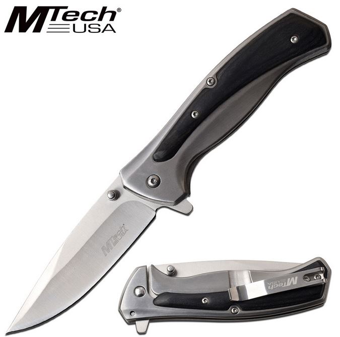 Mtech A1132GY Flipper Framelock Knife, Assisted Opening, Black Pakkawood