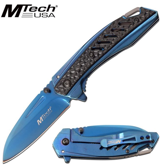 Mtech A1133BL Flipper Framelock Knife, Assisted Opening, Stainless Blue