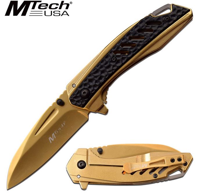 Mtech A1133GD Flipper Framelock Knife, Assisted Opening, Stainless Gold