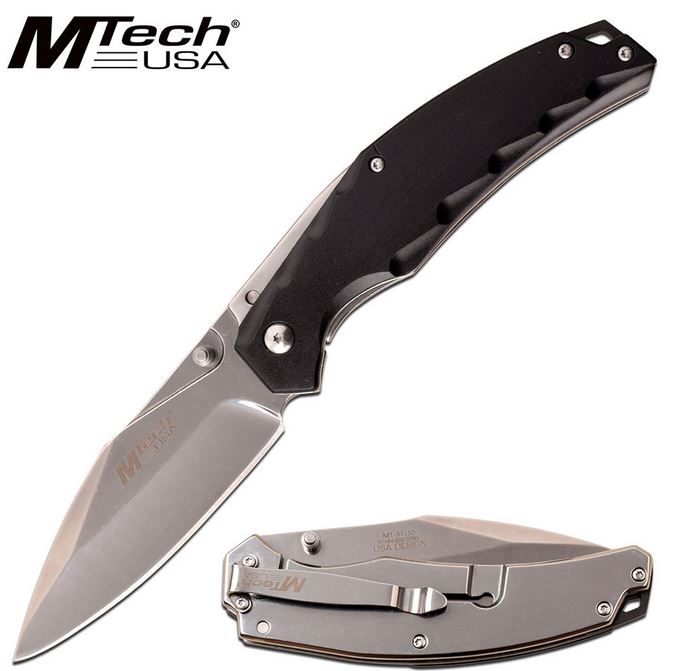Mtech A1150MR Flipper Framelock Knife, Assisted Opening, Black/Stainless