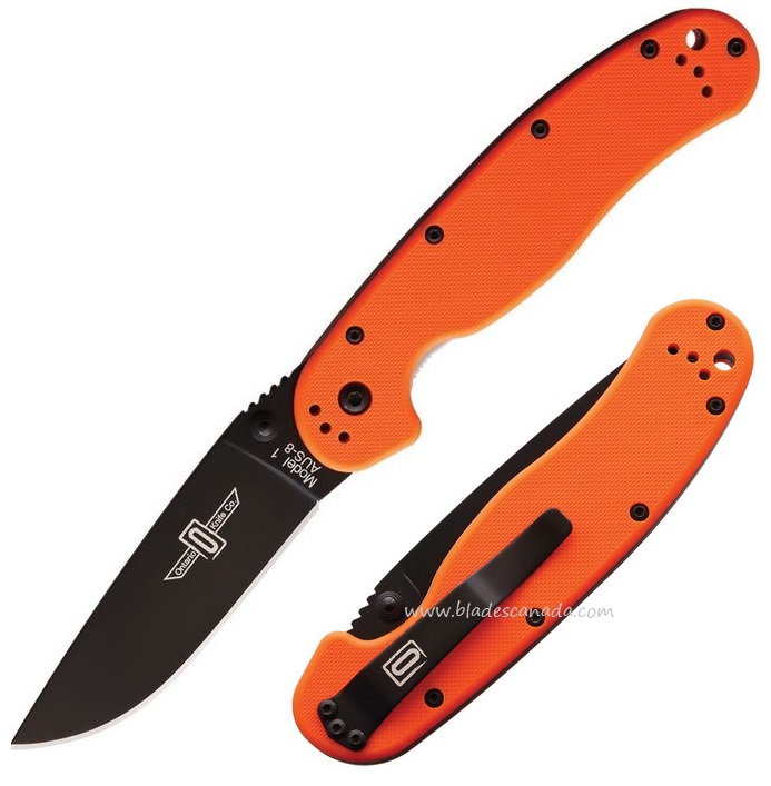 OKC RAT I Folding Knife, AUS 8 Black, Orange Handle, 8846OR