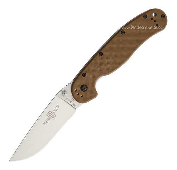 OKC RAT 1 Folding Knife, D2 Plain Edge, Nylon Coyote Brown, 8867CB