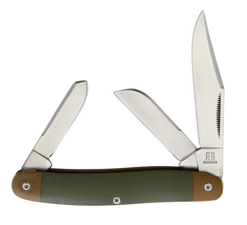 Rough Ryder Classic Stockman Slipjoint Folding Knife, Stainless Satin, G10 Green/Brown, 2147