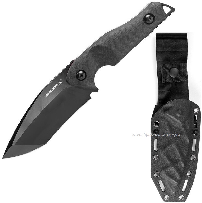 Real Steel Doppler Fixed Blade Knife, D2 Black, G10 Black, 3782