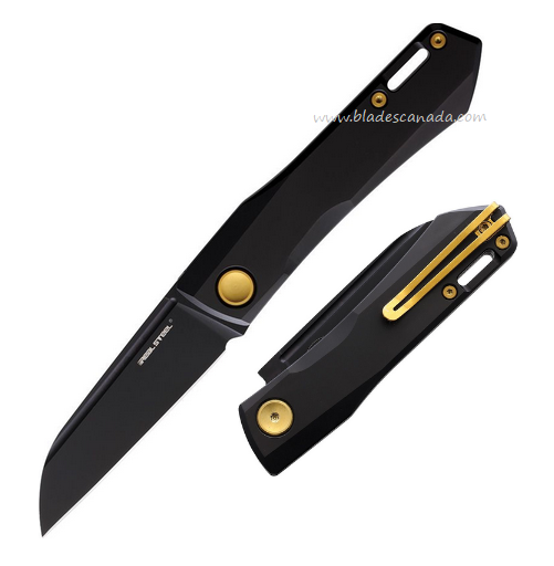 Real Steel Solis Slipjoint Folding Knife, N690 Black, Titanium Black, Gold Hardware, RS7063G