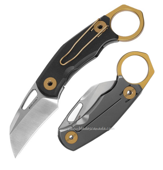 Real Steel Shade Framelock Folding Knife, D2 Satin, G10 Black/Titanium Black, Gold AccemtsRS7913