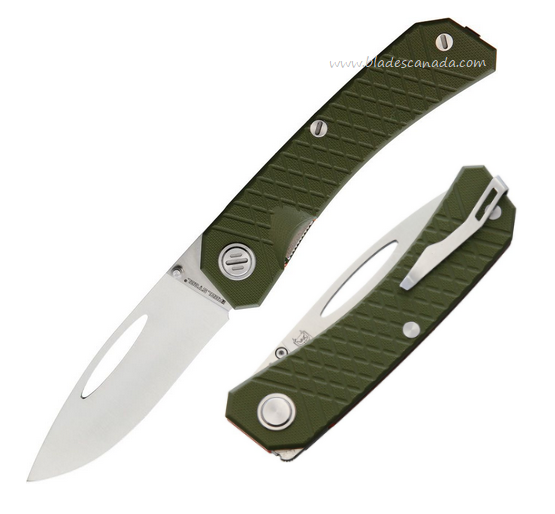 Real Steel Akuma Folding Knife, K110 Satin, G10 OD Green, RS9112