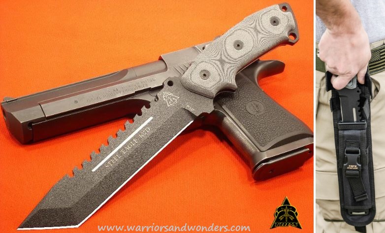 TOPS Steel Eagle Fixed Blade Knife, 1095 Carbon Tanto, Micarta, Ballistic Sheath, SE107D