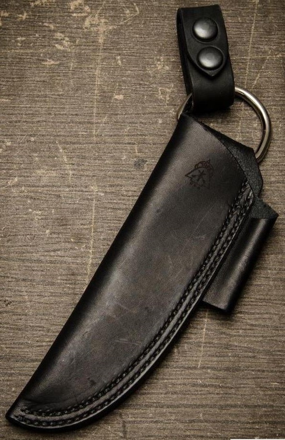 TOPS Bushcraft Leather Sheath & Firestarter, Black, LEFT HAND