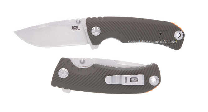 SOG Tellus ATK Flipper Folding Knife, 440C SW, GRN Olive Drab, 11-06-01-43