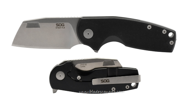 SOG Stout FLK Flipper Framelock Knife, D2 Cleaver, G10 Black, 14-03-12-57
