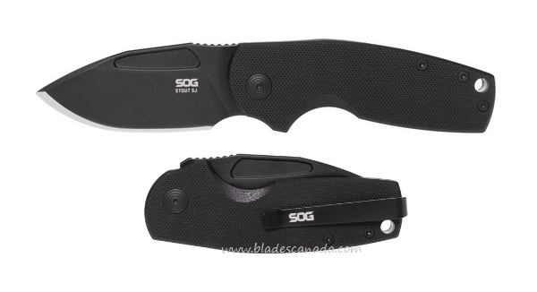 SOG Stout SJ Slipjoint Folding Knife, D2 Clip Point Black, G10 Black, 16-03-02-57