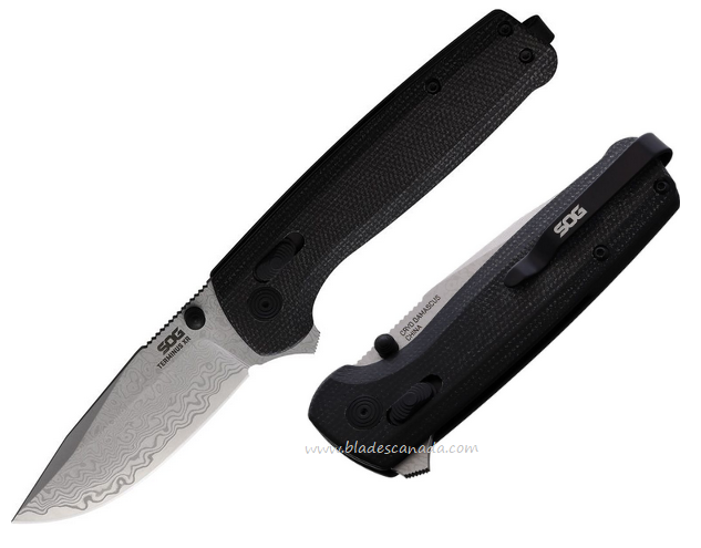 SOG Terminus XR-Lock Flipper Folding Knife, Damascus, Carbon Fiber/G10, TM1042-BX