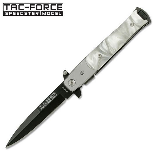 Tac Force TF-428P Flipper Folding Knife, Black 3.5" Blade, Faux MOP White