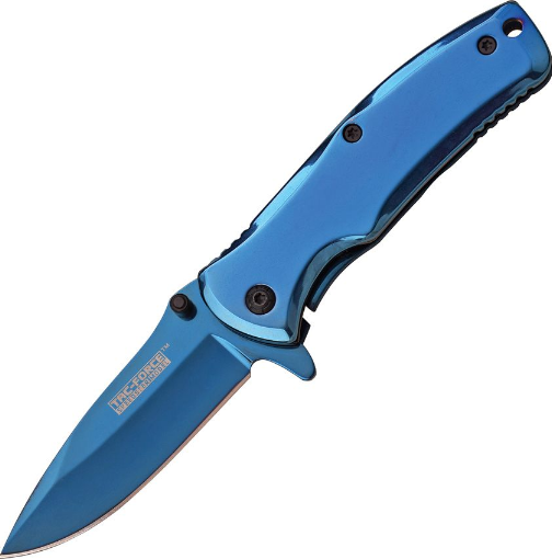 Tac Force 848BL Flipper Folding Knife, Assisted Opening, 440C Blue, Stainless Blue Handle,