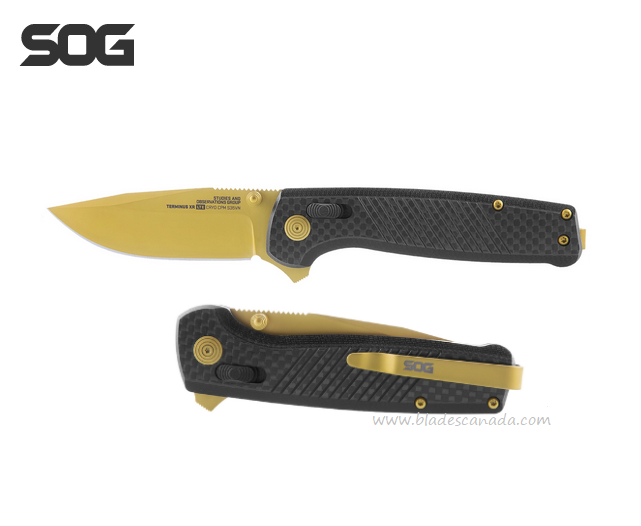 SOG Terminus XR LTE Flipper Folding Knife, CPM S35VN Gold TiNi, G10/Carbon Fiber, TM1033BX