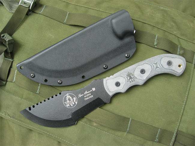 TOPS Tracker Fixed Blade Knife, 1095 Carbon, Micarta, Kydex Sheath, TBT010