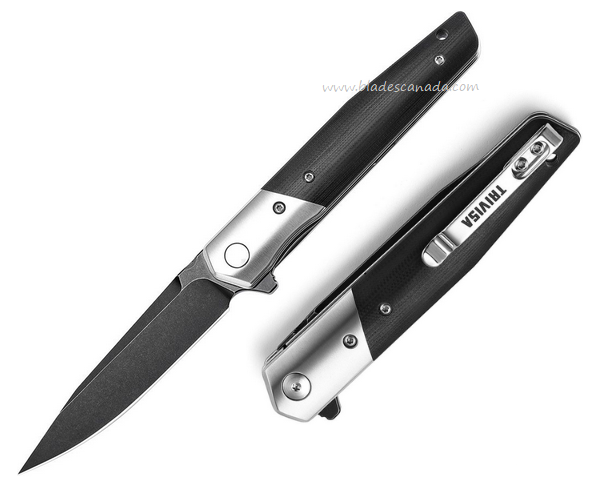 Trivisa Leominor Flipper Folding Knife, K110 Black SW, G10 Black, XW01BKG