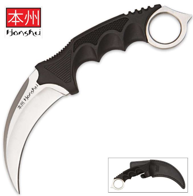 Honshu Fixed Blade Karambit Knife, Silver Boot, Leather Sheath, UC2786