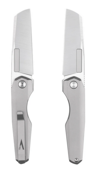 Vero Engineering Neuron Folding Knife, M390 Belt Satin, Titanium Stonewash